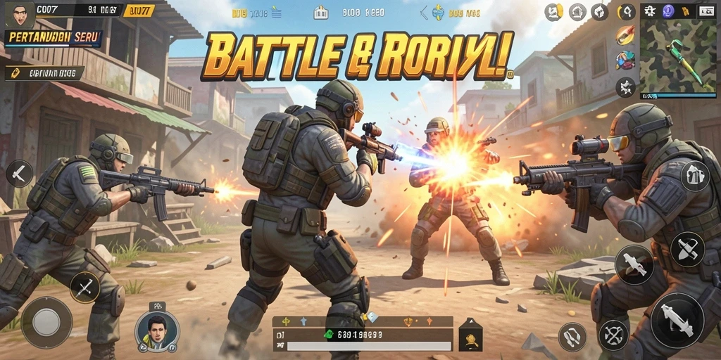 Screenshot COO77 yang menunjukkan intensitas pertempuran di arena Battle Royale.